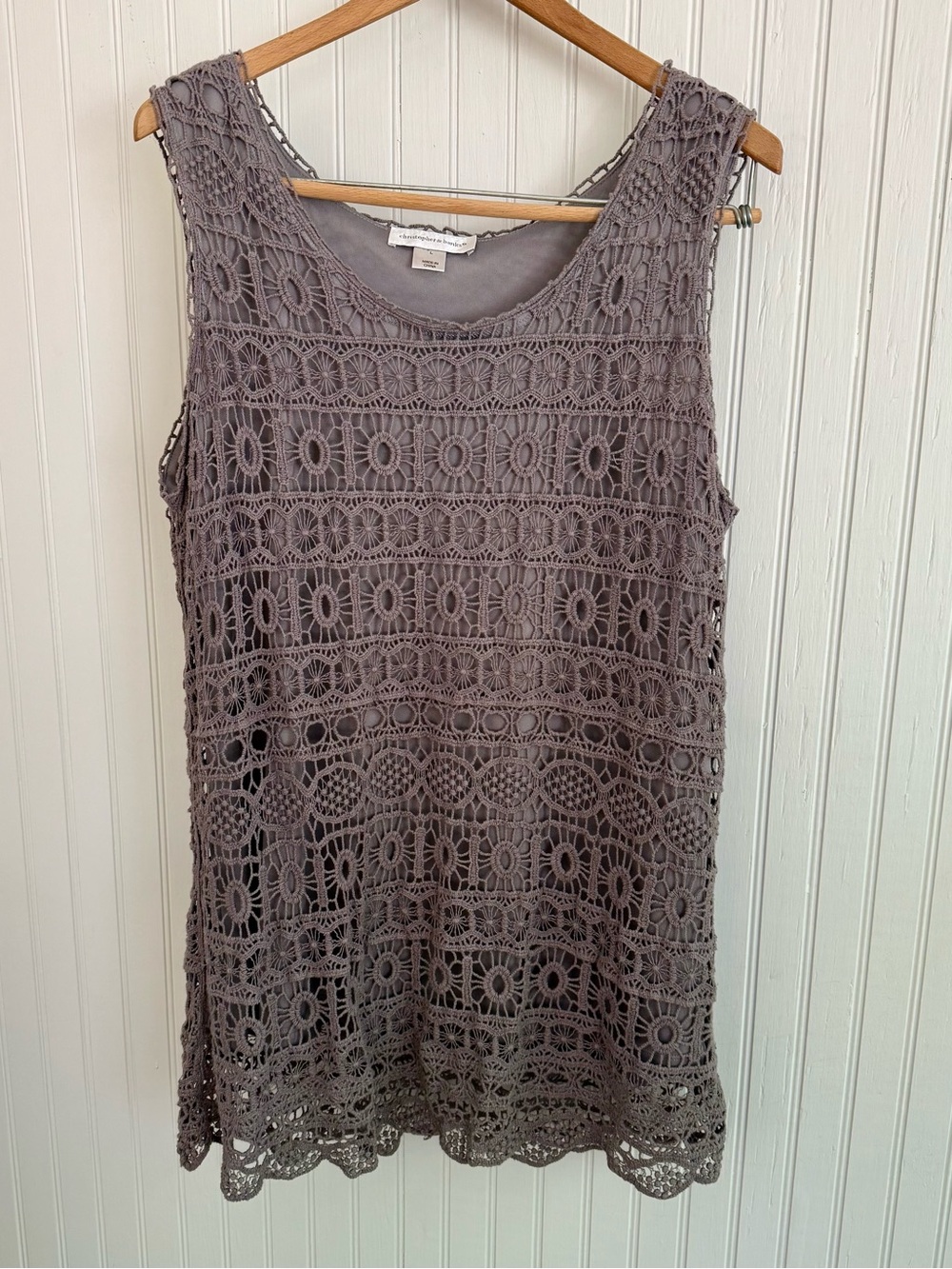Christopher Banks Crochet Tank Top Size L in Gray